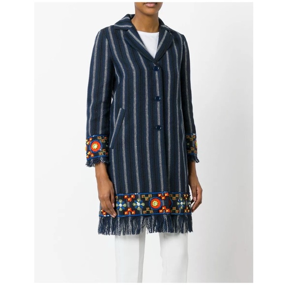 Tory Burch Luna Embellished Coat Black Navy - Picture 2 of 16